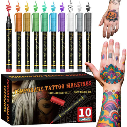 ⏳ Time-Limited Special ⏰🎨10-Color Temporary Tattoo Markers Set – Safe Body Art Pens for Creative Designs ✨ 2、Facebook Ads Copy：