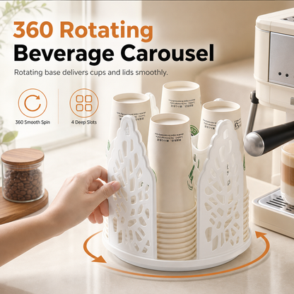 360° Rotating Cup Holder Organizer – 4-Compartment Countertop Storage