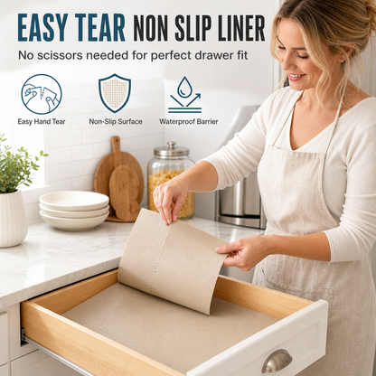 ✨ Easy-Tear Non-Slip Drawer Liner – No-Scissors Grid Shelf Mat