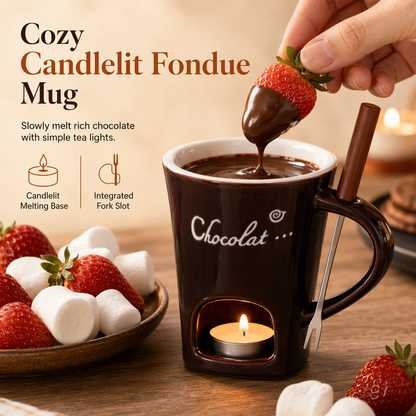 🍫 Ceramic Chocolate & Cheese Fondue Mug – Candle-Warmed Dipping Set