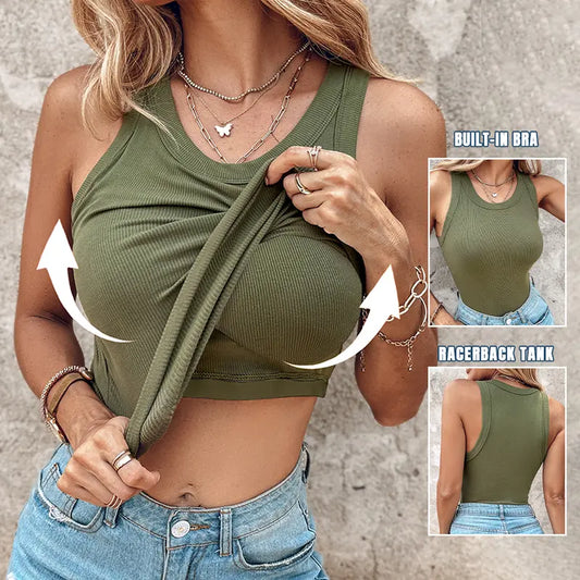 🔥💐SPRING DAY SALE⚡50K+ SOLD!💖Ribbed Stretchy Tank Top with Shelf Bra
