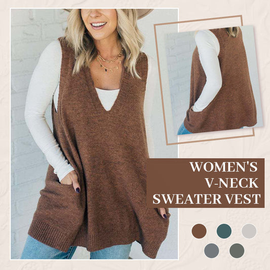 ⏰Limited Sale-49% OFF💖Women's Loose-Fit V-Neck Sweater Vest with Pockets
